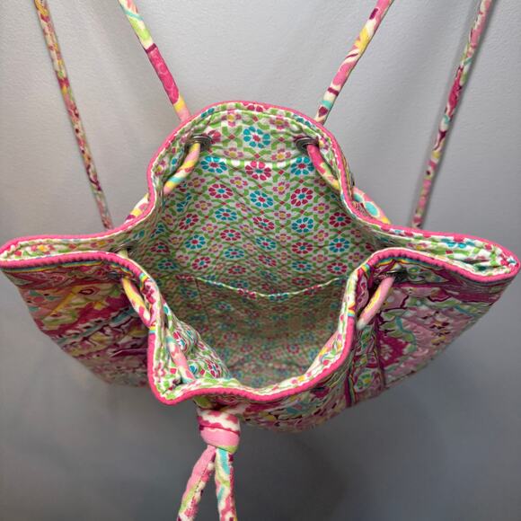 Vera Bradley Capri Melon Paisley Print Quilted Drawstring Backpack - Picture 4 of 7